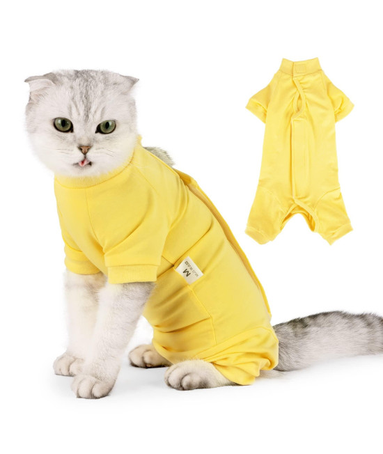 Cat Recovery Suit After Surgery, Pet Recovery Wear For Abdominal Wounds Cat Onesie Cone E-Collar Alternative,Yellow Size M
