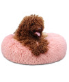 Pink Dog Bed For Small Dogs Machine Washable, Calming Bed For Puppy With Anxiety,19 Inch Round Donut Cute Soft Plush Cuddler Girl Dog Bed For Small Size Dogs With Fluffy Faux Fur,Fits Under 10 Lb Pets