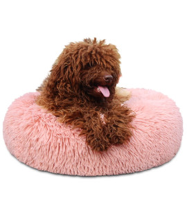 Pink Dog Bed For Small Dogs Machine Washable, Calming Bed For Puppy With Anxiety,19 Inch Round Donut Cute Soft Plush Cuddler Girl Dog Bed For Small Size Dogs With Fluffy Faux Fur,Fits Under 10 Lb Pets