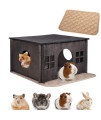 Hamster Hideout,Wooden Hamster House With Windows,Detachable And Large Size Suitable For Two Guinea Pig Hideout, Ventilated Wood Habitats Decor For Chinchilla, Hamster Mice Gerbils Mouse -Walnut Color