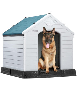 Lemberi Durable Waterproof Plastic Dog House For Small To Large Sized Dogs, Indoor Outdoor Doghouse Puppy Shelter With Elevated Floor, Easy To Assemble,Ventilation Design Dog Home