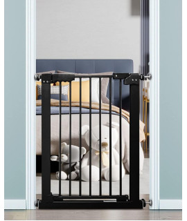Belabb Narrow Baby Gate 24 Inch Small Tension Indoor Safety Gates Auto Close Walk Through Baby Gate Black Metal Narrow Dog Gate For The House Doorways Stairs (25 Inch-29 Inch63Cm-74Cm, Black)