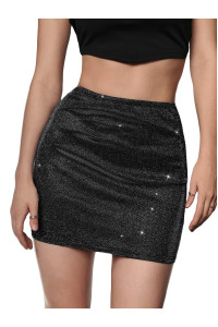 Soly Hux Womens Elastic High Waist Bodycon Pencil Mini Skirt Glitter Black M