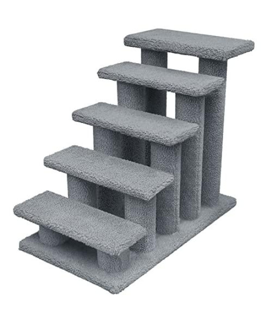 Good Life 25" 4 or 5 Steps Pet Stairs Carpeted Ladder Ramp Cats Scratching Post Cat Tree Climber for Cat Small Dogs Rabbit Beige, Gray (5 Step, Gray)