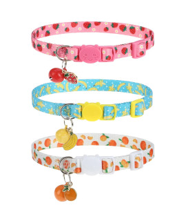 Vkpetfr Breakaway Cat Collars With Bell & Cute Pendants, 3 Pack Adjustable Safety Kitten Collars For Girl Boy Cats Puppy And Small Pets