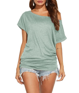 Poetsky Womens Summer Tops Casual Short Sleeve T Shirts (S,Mint Green)