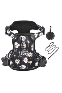 Petmolico Dog Harness For Medium Dogs No Pull, Cute Dog Harness With Two Leash Clips And Soft Handle, Reflective Easy Walk Dog Harness With Leash, Black Dasiy Medium