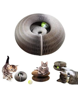 Magic Organ Cat Scratching Board Comes with a Toy Bell Ball, Interactive Cat Grinding Claw Scratching Board,Foldable Convenient Cat Scratcher Durable Recyclable