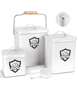 Dog Food Storage Containers Set with Scoop, Pet Food Storage Containers for Treats, Airtight BPA Free Sturdy Storage Bin With Lid?Farmhouse Coated Carbon Steel-Dog and Cat Food-White (3 Pack)
