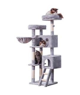 Heybly Cat Tree, Cat Tower For Indoor Cats ,Multi-Level Cat Furniture Condo For Large Cats With 2 Padded Plush Perch, Cozy Basket And Scratching Posts Hct023W