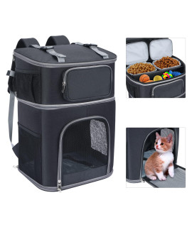 Versmelo 2-In-1 Pet Carrier Backpack With Travel Bag For Cats And Dogs Includes Large Compartment For Cat Dog Organizer For Pet Supplies 2 Food Containers Multi-Function Pockets Black