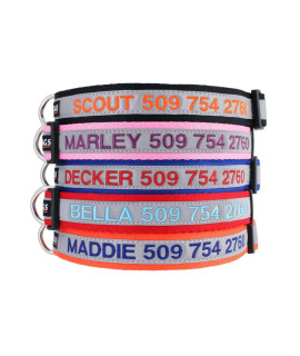 Gotags Reflective Personalized Dog Collar, Custom Embroidered With Pet Name And Phone Number In Blue For Boy And Girl Dogs, Adjustable Small