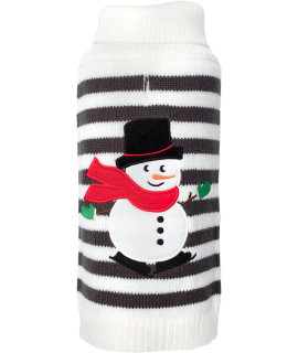 The Worthy Dog Stripe Holiday Snowman Knitted Sweater - Winter Warm Dogs Clothing Outfits Cold Weather Perfect Pet Coat Gift - XS, Gray