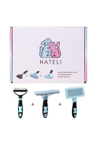 HATELI Self Cleaning Slicker Brush for Cat & Dog - Cat Grooming Brushes for Shedding Removes Mats, Tangles and Loose Hair Suitable Cat Brush for Long & Short Hair (3 brush sets)