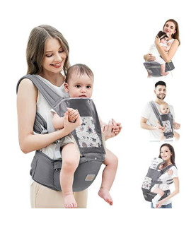 Baby Carrier Newborn To Toddler, Mumgaroo Ergonomic 6-In-1 Baby Carrier With Hip Seat Complete All Seasons, Adjustable Removable Baby Holder Backpack With Baby Hood 0-36 Months (Grey)
