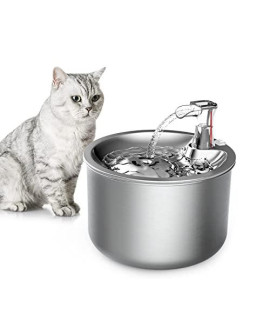 Cat Water Fountain Stainless Steel, Quiet Automatic Dog Water Dispenser, 2L/67oz, Adjustable Water Flow, with 3 Filters, 1 Silicone Mat, 1 Cleaning Kit