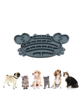 Cat Feeders Slow Feeder Cat Bowl Crab Shape Silicone Puzzle Feeder Kitten Bowl Fun Interactive Feeder Bowl Preventing Pet Feeder Anti-Gulping Healthy Eating Diet Cat Bowls (Gray, Crab)