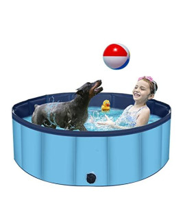 CangLan Foldable Swimming Pool for Large Dog,Portable Swiming Pool Collapsible Pet Pool Indoor & Outdoor PVC Kiddile Bathing Tub, Dog Bath Tub,Dog Pool for Kid Pets Cats(Extra Lage 63" X 12")