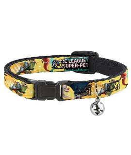 Buckle-Down Cat Collar Breakaway with Bell DC League of Super Pets Superhero Pet Poses Collage Yellow 8.5 to 12 Inches 0.5 Inch Wide