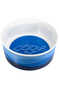 Leashboss Extra Large Ceramic Dog Food Bowl with Non-Slip Silicone Base - Pattern Collection (Wave Pattern, 80 Ounce Capacity)