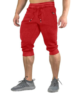 Faskunoie Mens Summer Shorts Casual Loose Fit Breathable Cotton Jogger Shorts Red