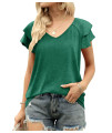 Womens Tops Casual Summer Ruffle Sleeve Short Sleeve V Neck Tshirts Vacation Office Work Blouse For Women Dark Green