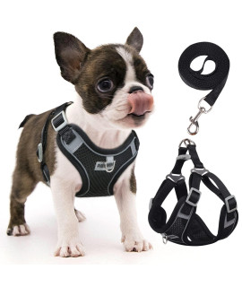 rennaio Dog Harness No Pull, Adjustable Puppy Harness with 2 Leash Clips, Ultra Breathable Padded Dog Vest Harness, Reflective Dog Harness and Leash Set for Small and Medium Dogs (Black, S)