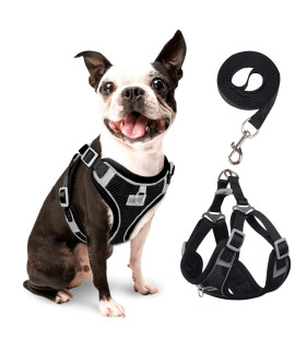 rennaio Dog Harness No Pull, Adjustable Puppy Harness with 2 Leash Clips, Ultra Breathable Padded Dog Vest Harness, Reflective Dog Harness and Leash Set for Small and Medium Dogs (Black, M)