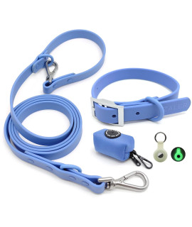 Zaler Dog Collar And Leash Set, Waterproof Adjustable Stinkproof Pet Collars Leashes For Large, Medium Small Dogs, 6Ft Dog Leash With Airtag Dog Collar Holder And Dog Poop Bag Holder (M, Blue)