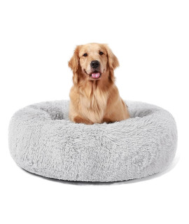 Calming Dog Bed for Medium & Small Dogs, Anti Anxiety Donut Dog Bed, Round Dog Bed, Plush Faux Fur Dog Bed, Fluffy Dog Bed, Soft Fuzzy Pet Cushion Bed, Machine Washable (24"/27"/32")