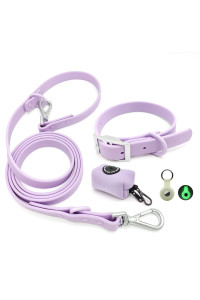 Zaler Dog Collar And Leash Set, Waterproof Adjustable Stinkproof Pet Collars Leashes For Large, Medium Small Dogs, 6Ft Dog Leash With Airtag Dog Collar Holder And Dog Poop Bag Holder (S, Purple)