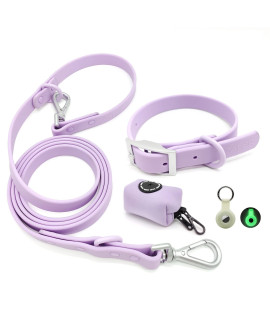 Zaler Dog Collar And Leash Set, Waterproof Adjustable Stinkproof Pet Collars Leashes For Large, Medium Small Dogs, 6Ft Dog Leash With Airtag Dog Collar Holder And Dog Poop Bag Holder (S, Purple)