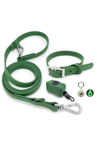 Zaler Dog Collar And Leash Set, Waterproof Adjustable Stinkproof Pet Collars Leashes For Large, Medium Small Dogs, 6Ft Dog Leash With Airtag Dog Collar Holder And Dog Poop Bag Holder (L, Green)