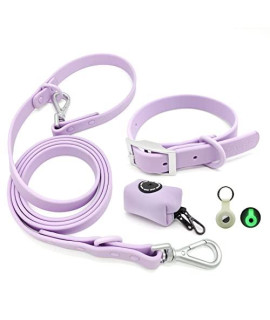 Zaler Dog Collar And Leash Set, Waterproof Adjustable Stinkproof Pet Collars Leashes For Large, Medium Small Dogs, 6Ft Dog Leash With Airtag Dog Collar Holder And Dog Poop Bag Holder (M, Purple)
