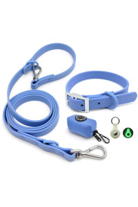 Zaler Dog Collar And Leash Set, Waterproof Adjustable Stinkproof Pet Collars Leashes For Large, Medium Small Dogs, 6Ft Dog Leash With Airtag Dog Collar Holder And Dog Poop Bag Holder (Xl, Blue)