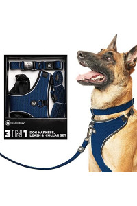 Silver Paw 3-Piece Dog Harness Set, Adjustable & Durable Leash, Collar, and Harness, Comfortable, Soft Padded Collar Leash Harness for Small, Medium, and Large Dogs (Blue, XXXXL)