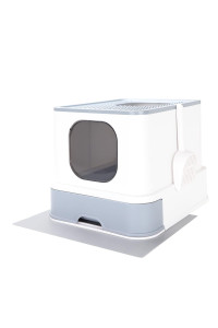RIZZARI Foldable Cat Litter Box,Large Top Entry Anti-Splashing Litter Box with Lid,Enclosed Plastic Cat Litter Box with Handy Litter Scoop,Drawer Type Cat Toilet Easy Cleaning (White)