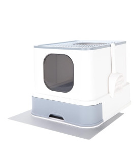 RIZZARI Foldable Cat Litter Box,Large Top Entry Anti-Splashing Litter Box with Lid,Enclosed Plastic Cat Litter Box with Handy Litter Scoop,Drawer Type Cat Toilet Easy Cleaning (White)