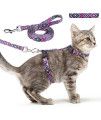 Cat Harness And Leash Set Geometric Pattern Escape Proof Adjustable For Kitty Outdoor Walking(Purple)