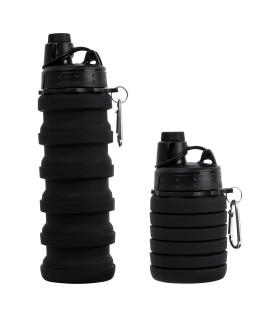Makersland Collapsible Water Bottle For Adults, Boys, Students, Kids, Reusable Silicone Foldable Water Bottles For Travel Camping Hiking, Portable Sports Water Bottle, Black