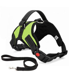 No Pull Dog Harness, Breathable Adjustable Comfort, Free Leash Included, For Small Medium Large Dog, Best For Training Walking Green M