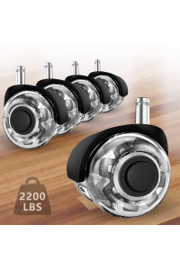 Office Chair Wheels Casters-Protection For Hardwood Floors And Carpet, Heavy Duty Silent Computer Chair Wheels With Standard Stem 716 78(11Mm22Mm),Office Furniture Casters Set Of 5(Black)
