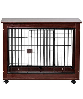 39? Length Furniture Style Pet Dog Crate Cage End Table with Wooden Structure and Iron Wire and Lockable Caters, Medium and Large Dog House Indoor Use