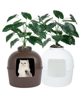 Hawsaiy Litter Box Enclosure, Cat Litter Box Furniture Hidden, Includes Faux Plant and Real Stones 2packs for Mutli-cat Family