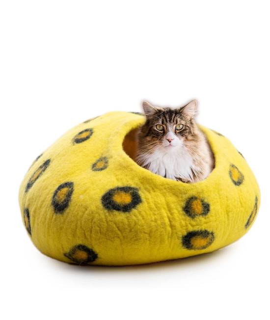 Woolygon Felt Cat Bed Cave - Wool Kitty Beds Handcrafted Kitten Caves Bed for Indoor Cats - Made from 100% Eco-Friendly Merino Wool, Foldable Cat Hidewawy Covered Cat House Pod