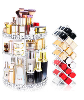 Kingtaily Perfume Organizer Skin Care Organizer With Extra Lipstick Organizer, 360 Rotating And 6 Adjustable Layers, Large Capacity Makeup Holder Clear Makeup Organizer For Cosmetics Lotion Perfume