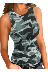 Dokotoo Womens Ladies Athletic Basic Ribbed Thick Strap Low Cut Graphic Camo Camouflage Tight Slimming Fitted Sleeveless Shirts Sports Workout Long Tank Tops For Women Activewear Tops Xl