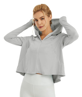 G4Free Womens Sun Protection Jacket Long Sleeve Uv Hoodie Shirt Zipper Pockets Lightweight Hiking Fishing Outdoor (Light Grey,S)