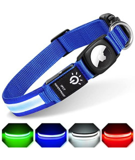 Led Airtag Dog Collar, Feeyar Air Tag Dog Collar Ipx7 Waterproof], Light Up Dog Collars With Apple Airtag Holder Case, Rechargeable Lighted Dog Collar For Small Medium Large Dogs Blue]Size S]