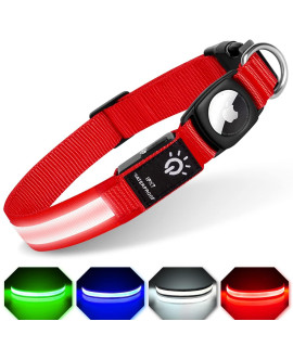 Led Airtag Dog Collar, Feeyar Air Tag Dog Collar Ipx7 Waterproof], Light Up Dog Collars With Apple Airtag Holder Case, Rechargeable Lighted Dog Collar For Small Medium Large Dogs Red]Size L]